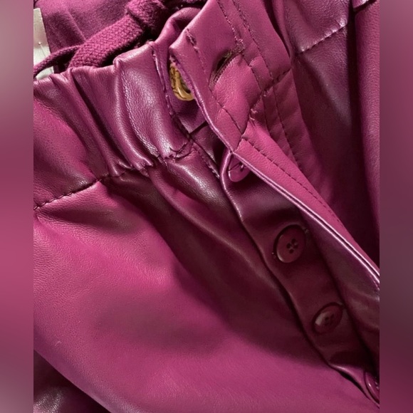 Free People Camille Vegan faux leather paper bag slouchy purple pants Ss XL - Picture 3 of 6